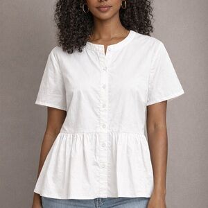 Elegant White Button-Up Peplum Blouse (Gazelle Boutique)